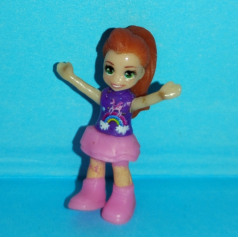 Polly Pocket Micro Doll 1" Mini Mall Escape Red Hair Green Eyes Rainbow Unicorn